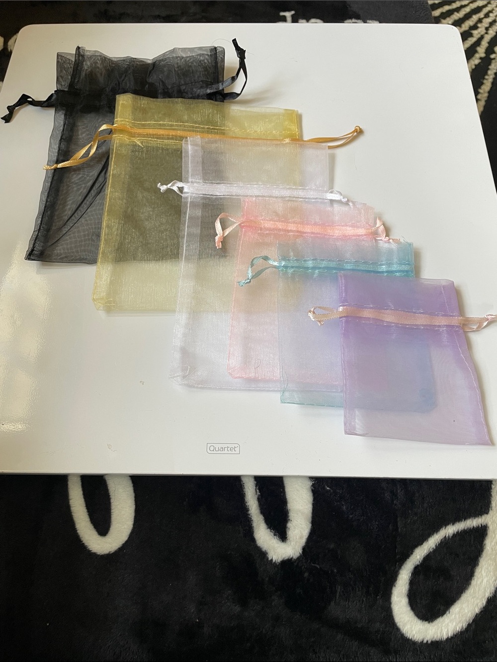 Set of 6 Sheer Drawstring Gift Bags - Multi Color & Sizes